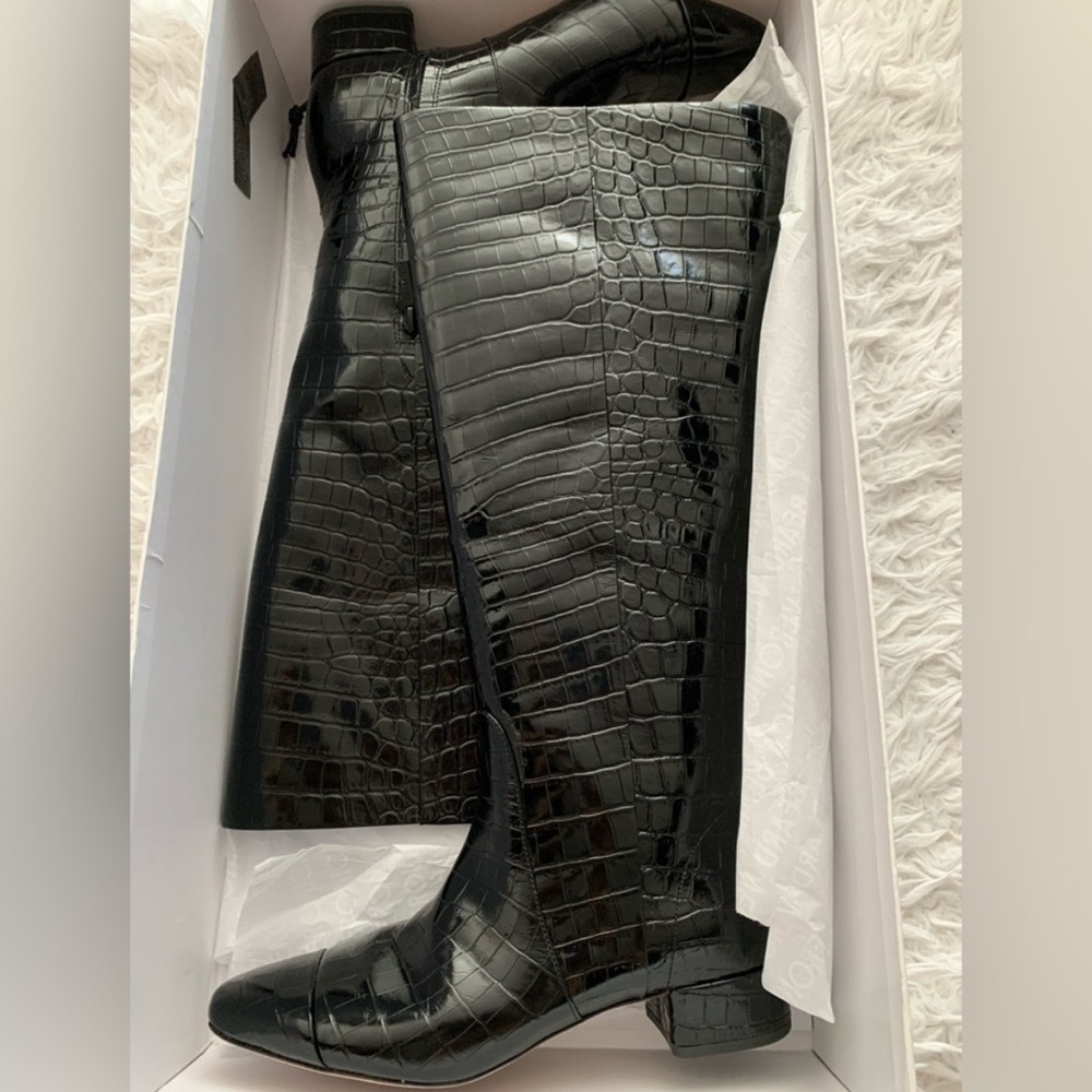 Veronica Beard Cecile Croc-Embossed Tall Boot | Wide-Calf black NWT - Picture 5 of 11
